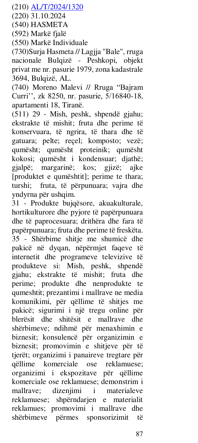 Zëri i markës HASMETA në buletin