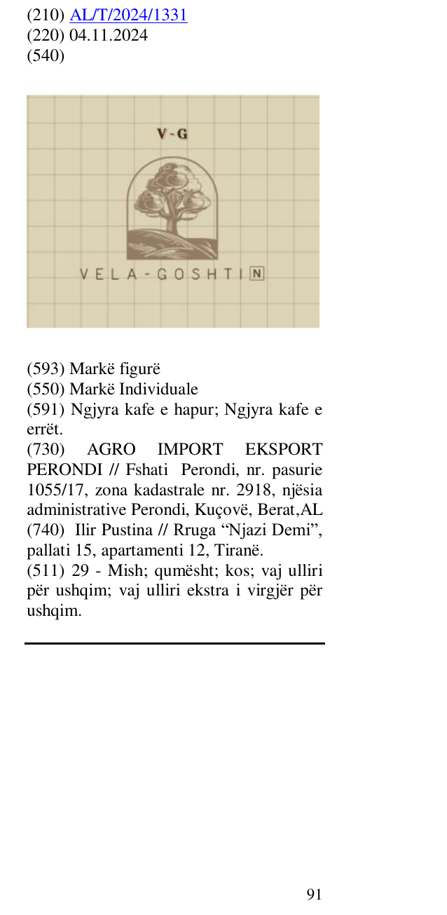 Zëri i markës V-G VELAGOSHTIN në buletin