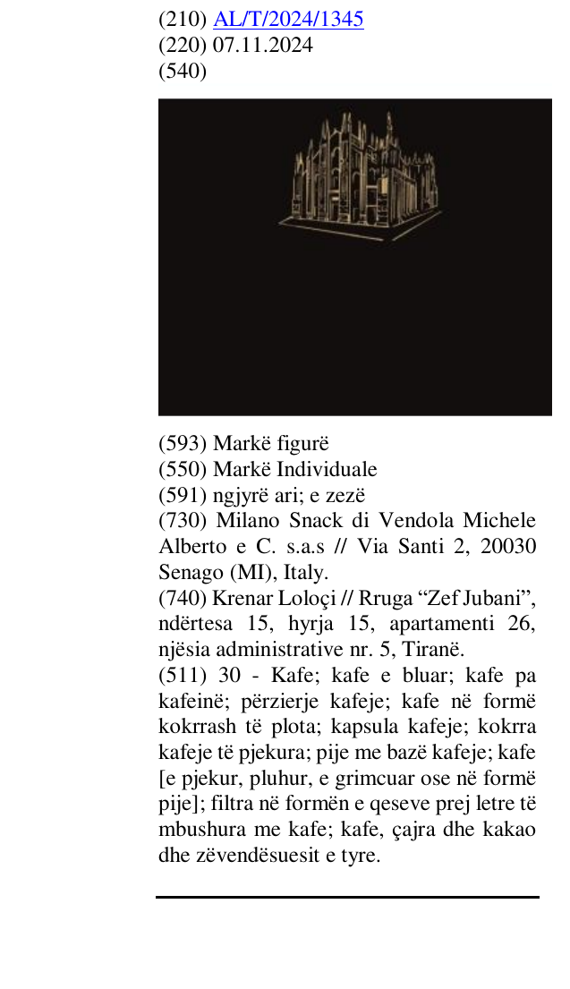 Zëri i markës AL/T/2024/1345 në buletin