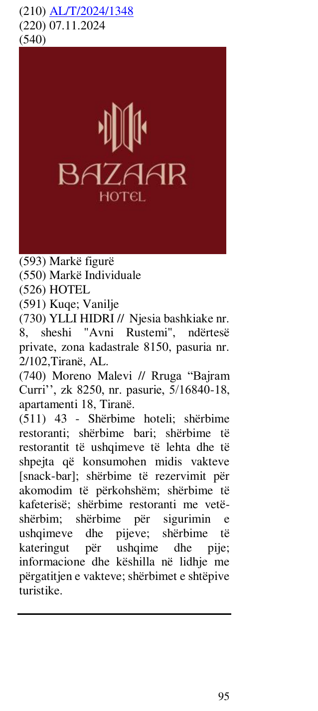 Zëri i markës HOTEL në buletin