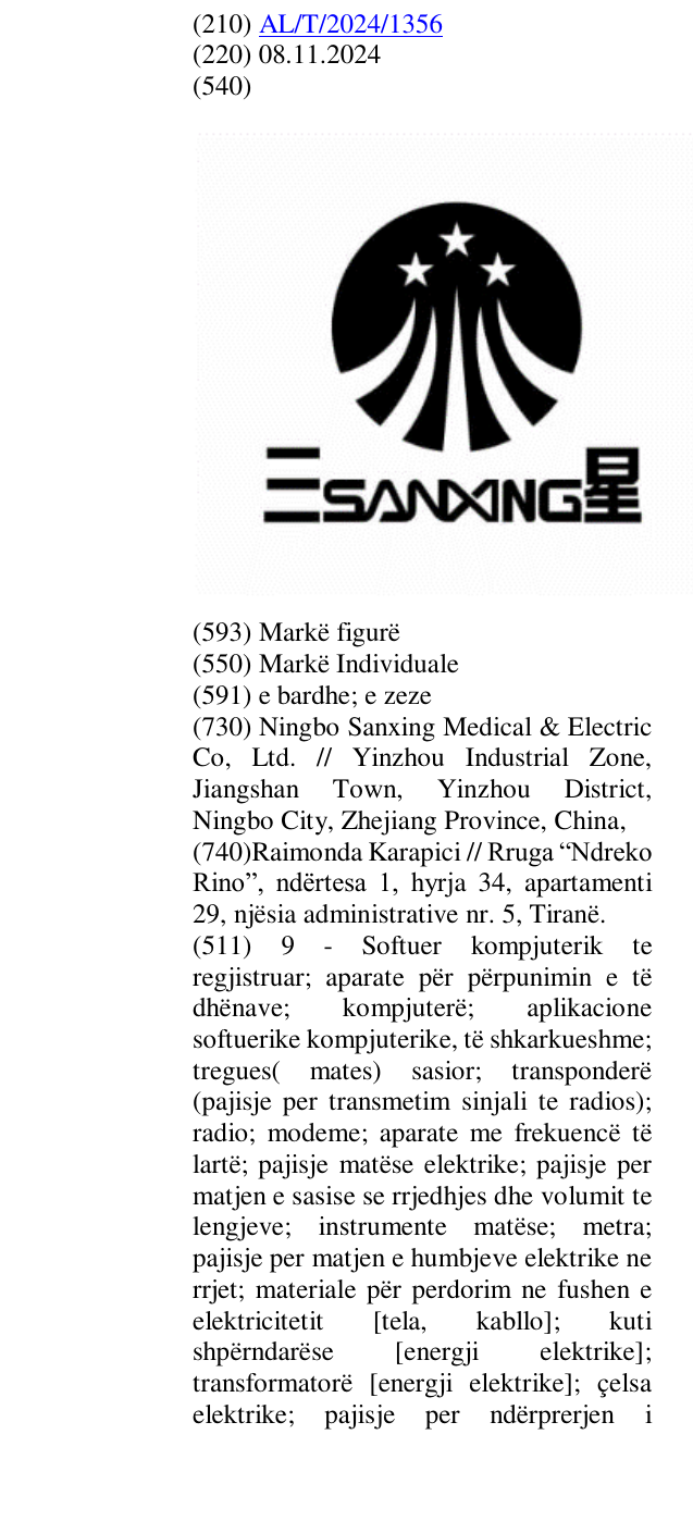 Zëri i markës SANXING në buletin