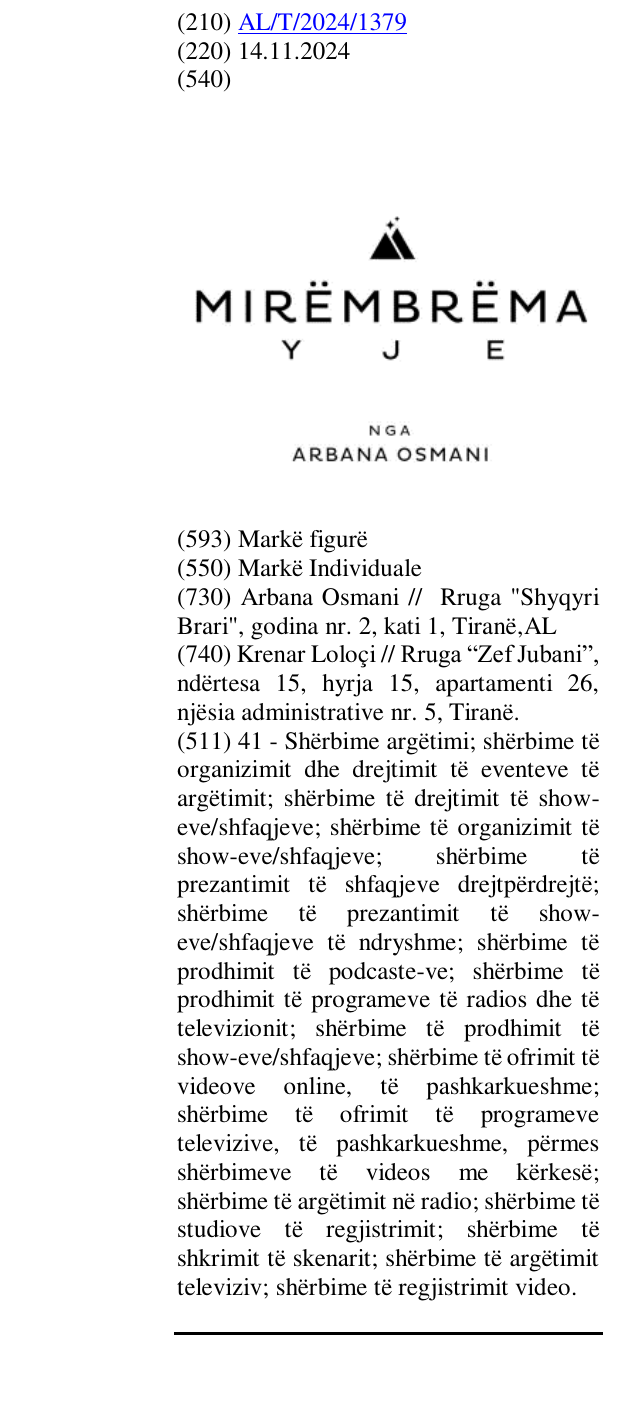 Zëri i markës MIRËMBRËMA YJE NGA ARBANA OSMANI në buletin