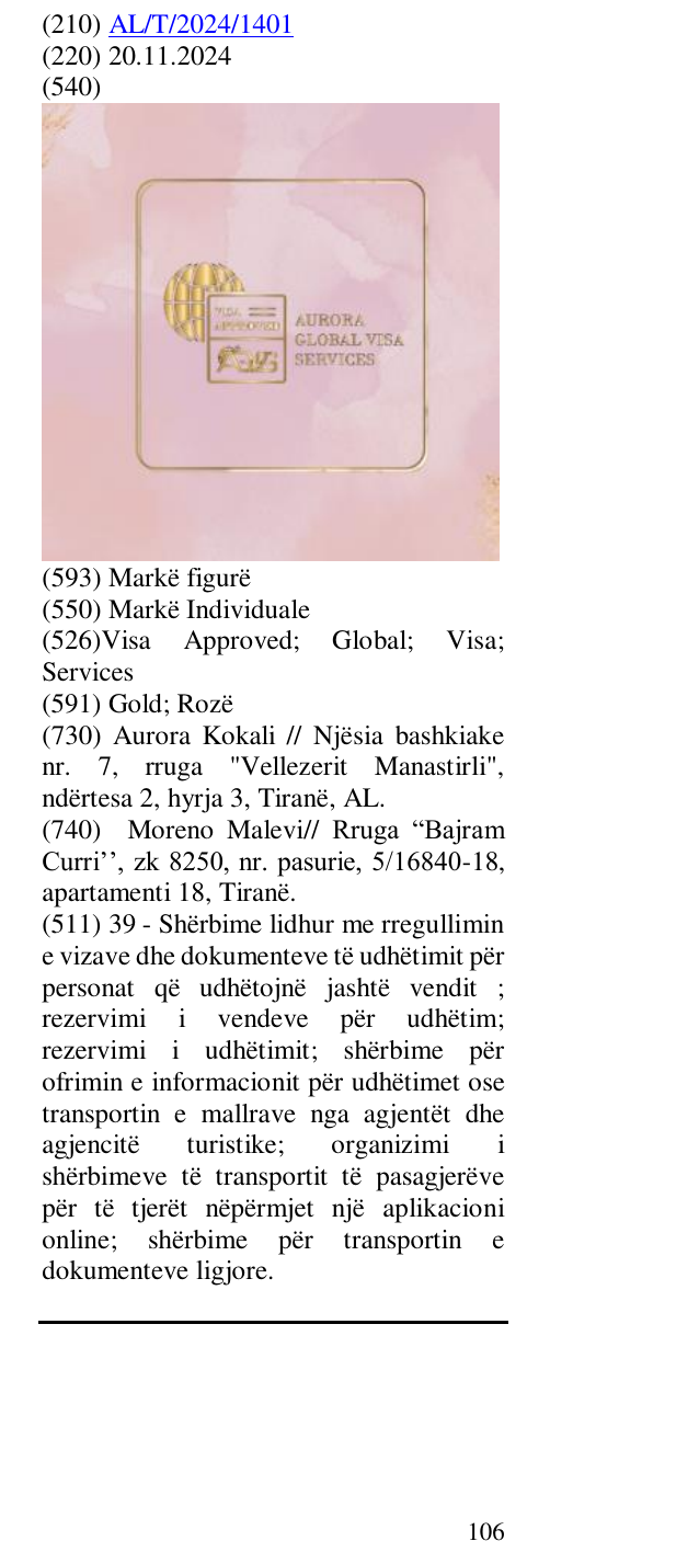 Zëri i markës Visa Approved; Global; Visa; Services në buletin