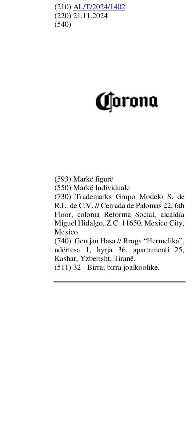 Zëri i markës Corona në buletin