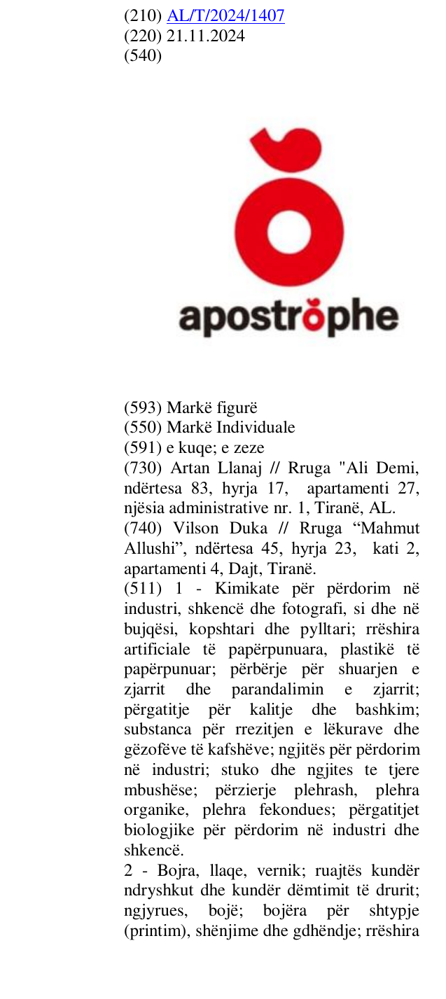Zëri i markës apostrophe në buletin