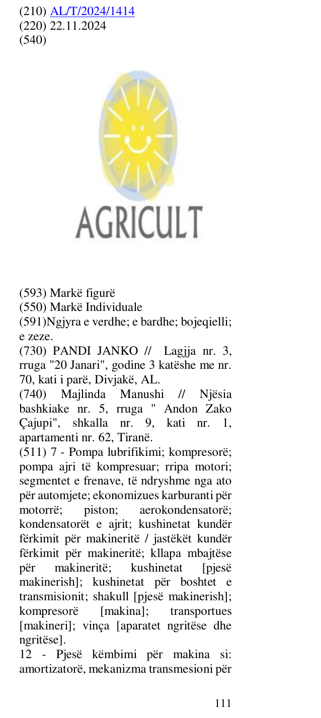 Zëri i markës AGRICULT në buletin