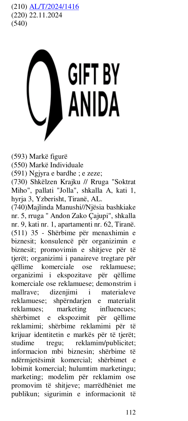 Zëri i markës Gift By Anida në buletin