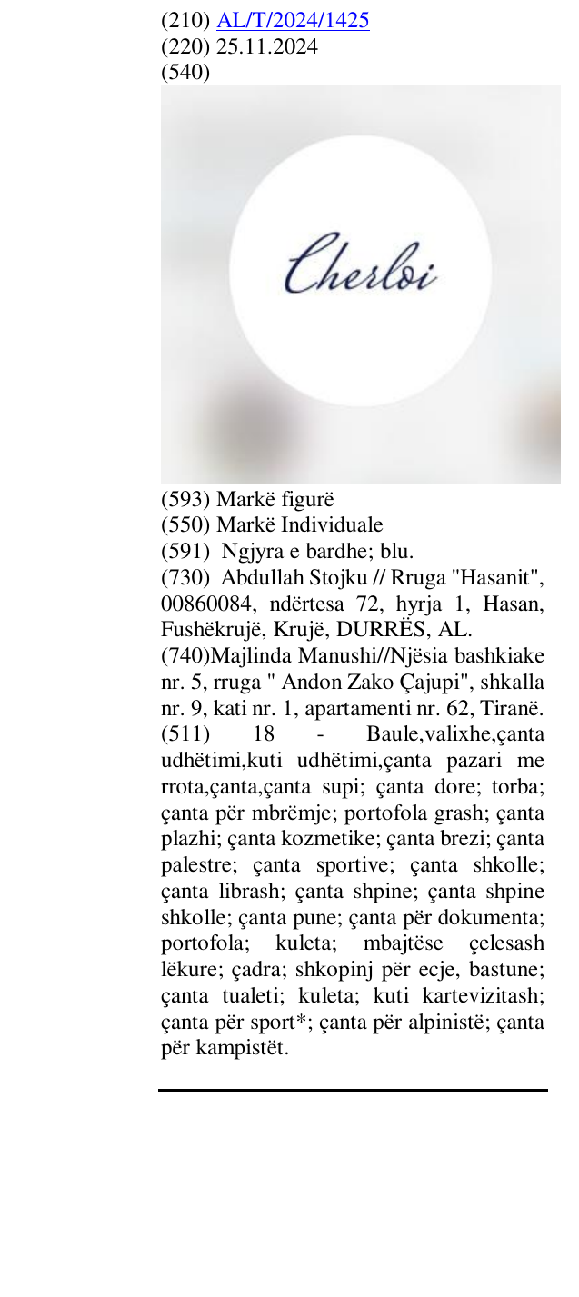 Zëri i markës Cherloi në buletin