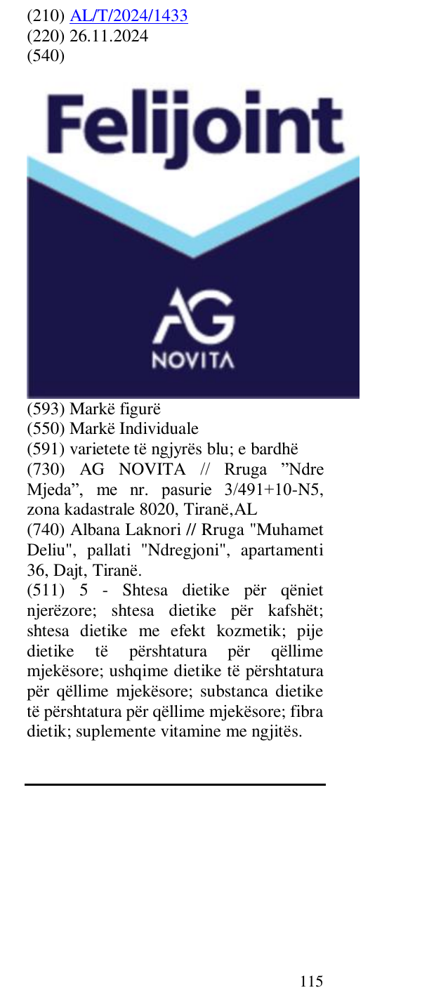 Zëri i markës FELIJOINT AG NOVITA në buletin