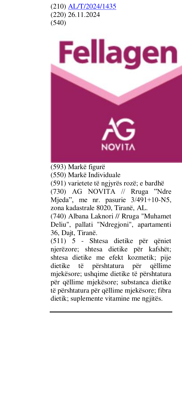 Zëri i markës FELLAGEN AG NOVITA në buletin