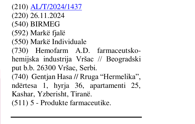 Zëri i markës BIRMEG në buletin