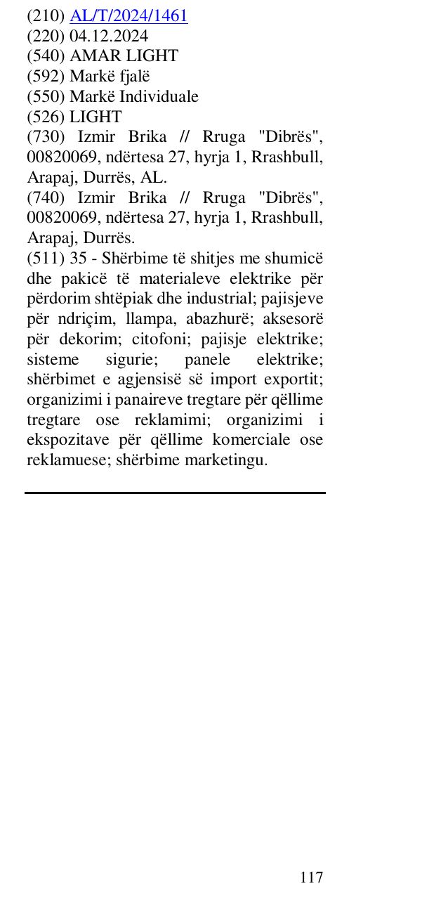 Zëri i markës AMAR LIGHT në buletin