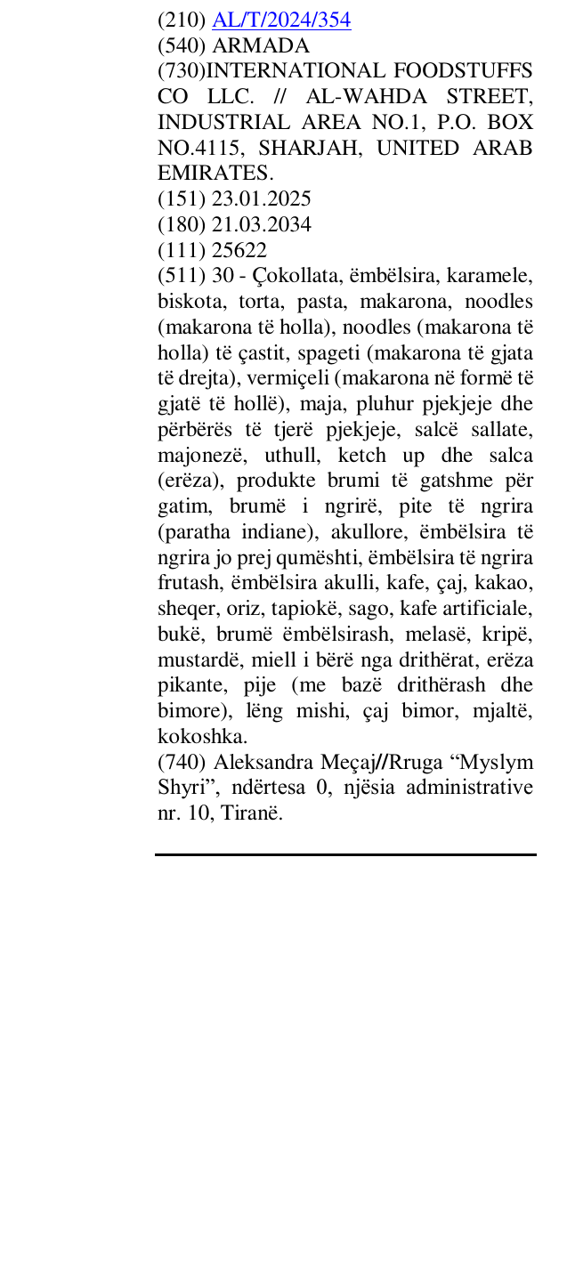 Zëri i markës ARMADA në buletin