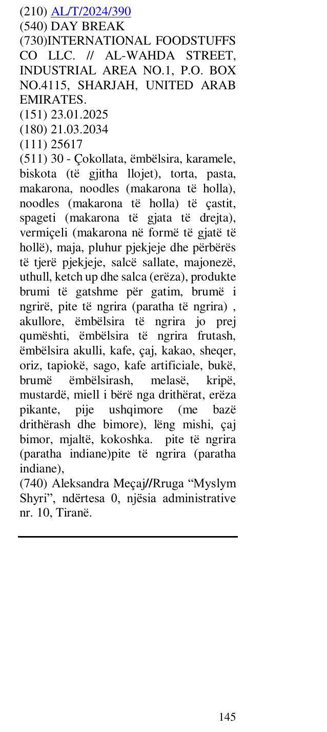 Zëri i markës DAY BREAK në buletin