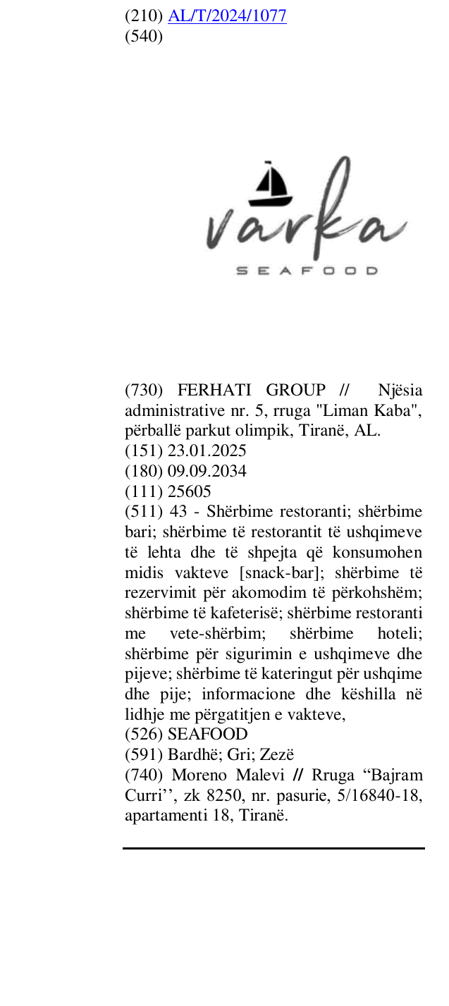 Zëri i markës SEAFOOD në buletin