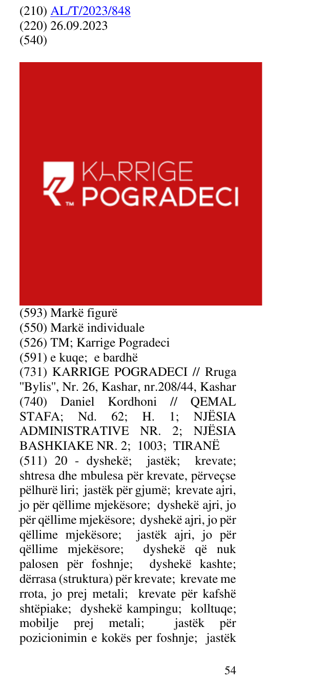 Zëri i markës TM; Karrige Pogradeci në buletin