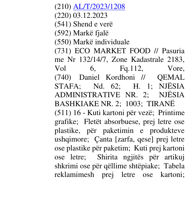 Zëri i markës Shend e verë në buletin