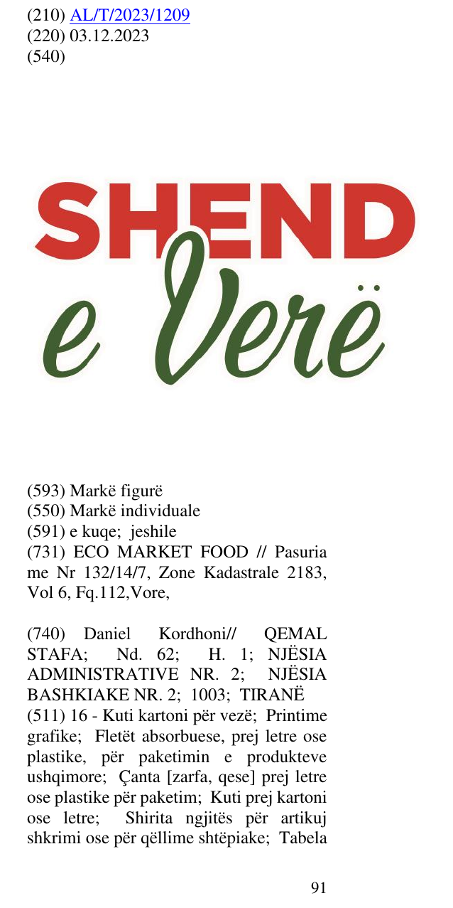 Zëri i markës Shend e verë në buletin