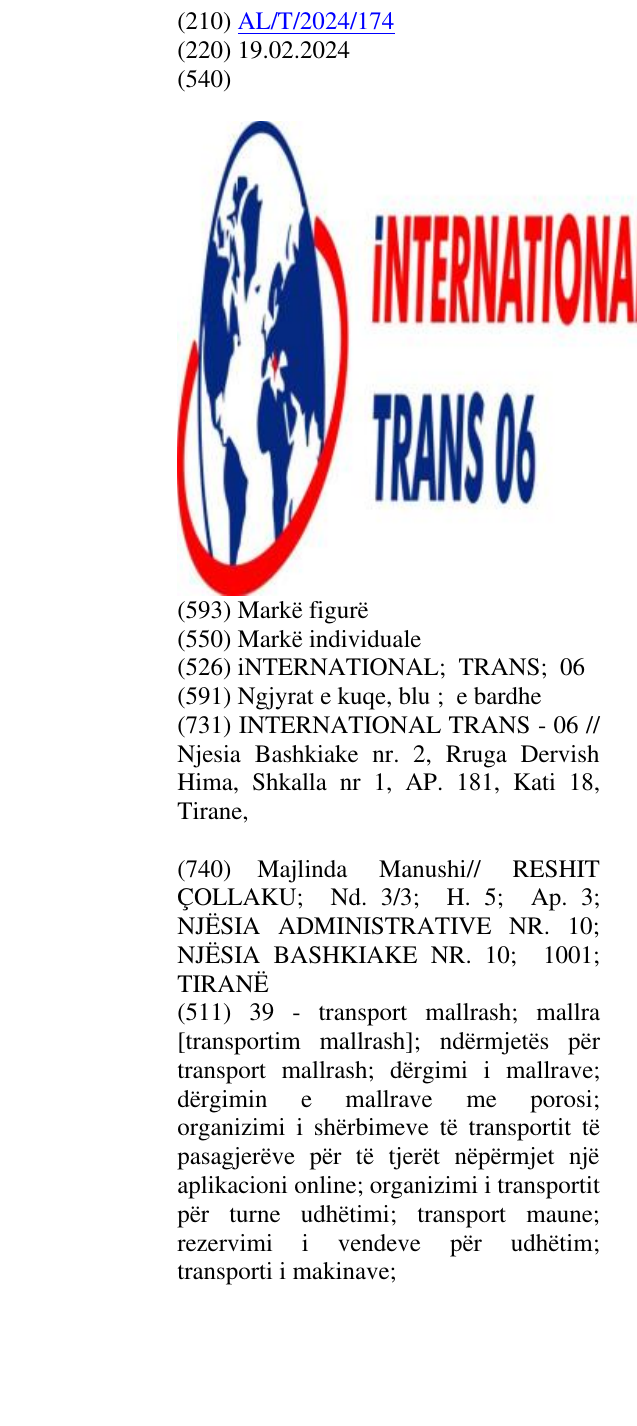 Zëri i markës iNTERNATIONAL; TRANS; 06 në buletin