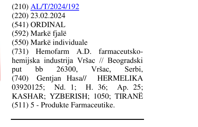 Zëri i markës ORDINAL në buletin