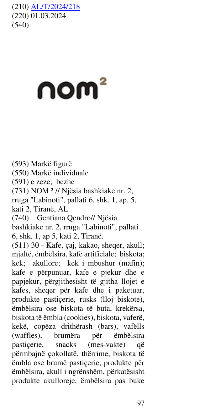 Zëri i markës nom2 në buletin
