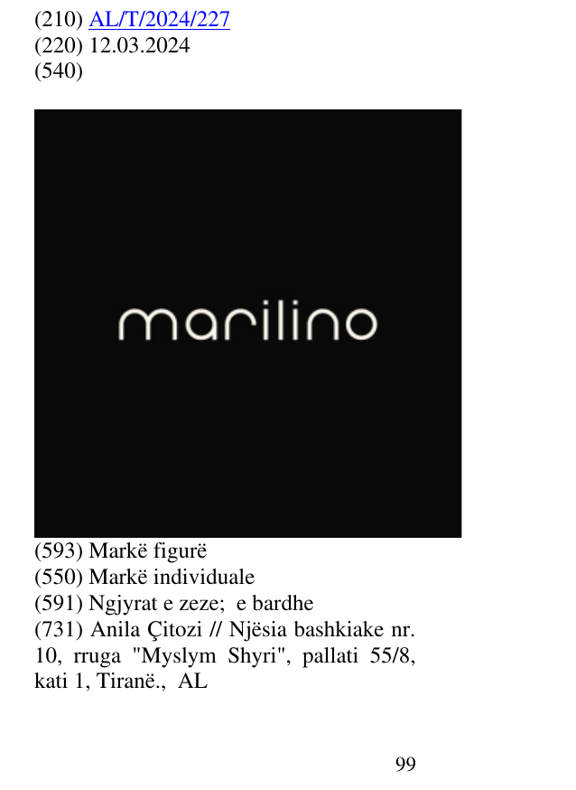 Zëri i markës Marilino në buletin