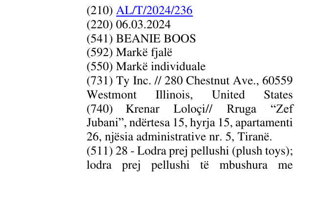 Zëri i markës BEANIE BOOS në buletin