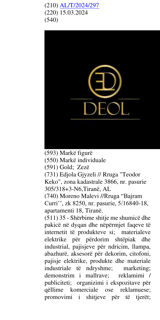Zëri i markës DEOL në buletin