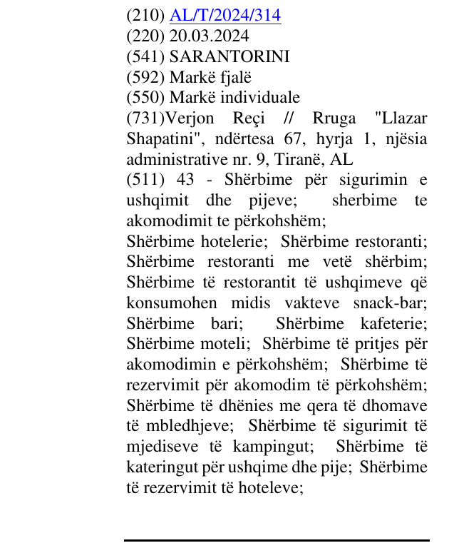 Zëri i markës SARANTORINI në buletin