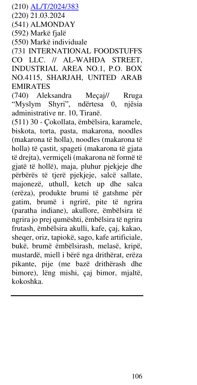 Zëri i markës ALMONDAY në buletin