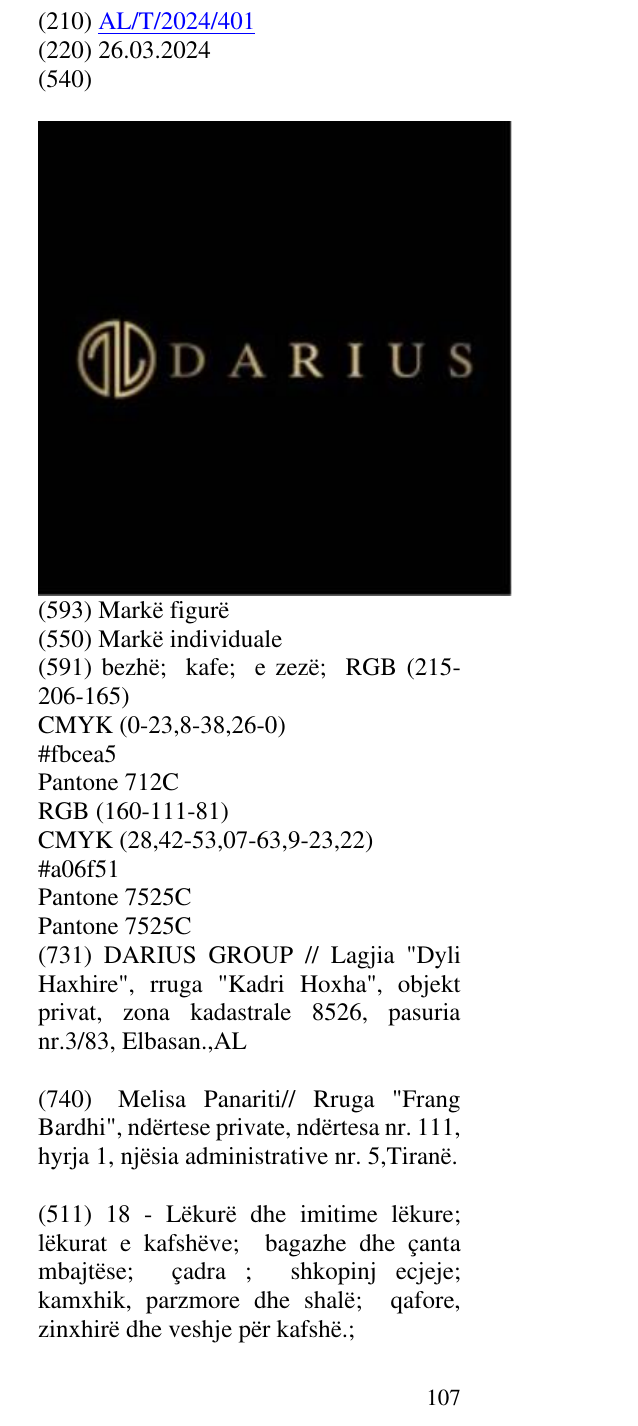 Zëri i markës DARIUS në buletin
