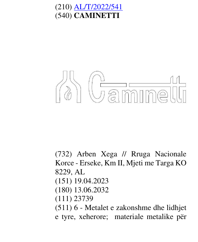 Zëri i markës CAMINETTI në buletin