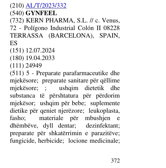 Zëri i markës GYNFEEL në buletin