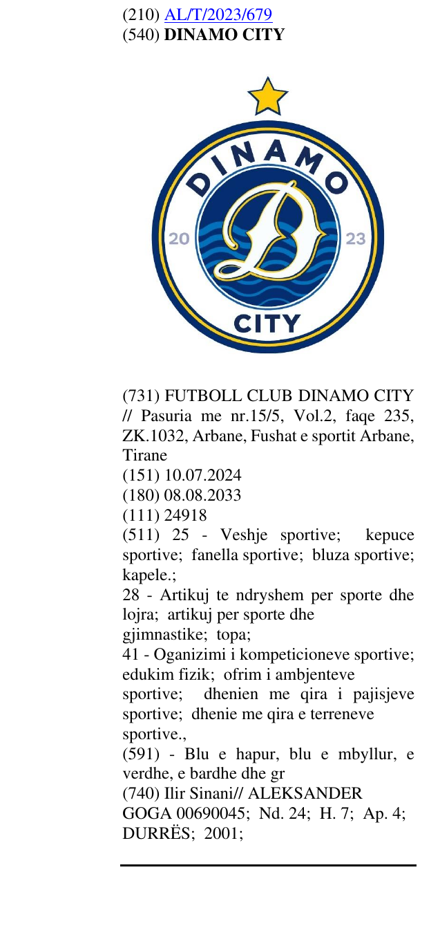 Zëri i markës DINAMO CITY në buletin