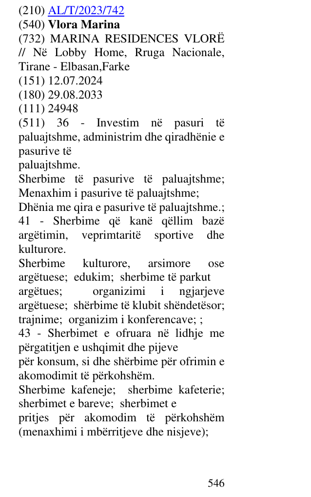 Zëri i markës Vlora Marina në buletin