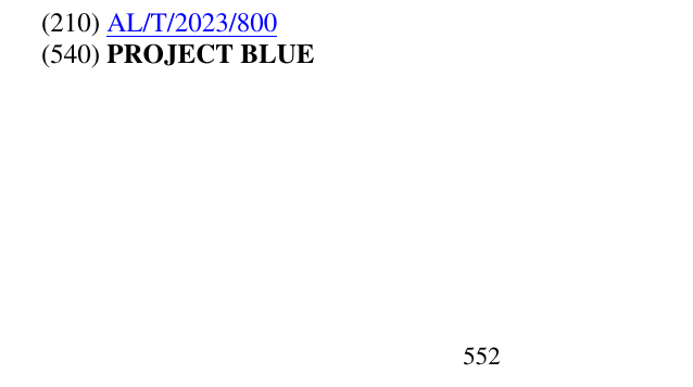 Zëri i markës PROJECT BLUE 553 në buletin