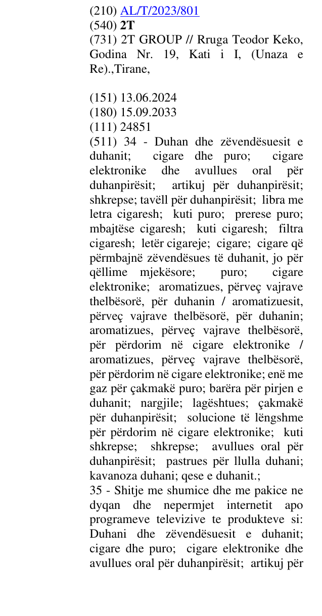Zëri i markës 2T në buletin