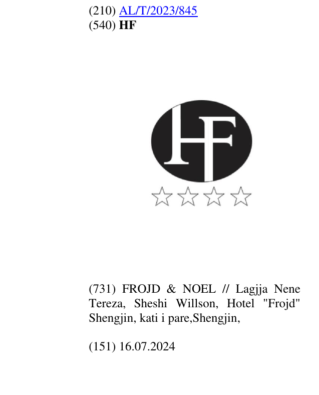 The entry of the trademark HF in the bulletin