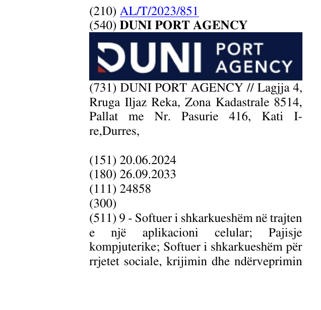 Zëri i markës DUNI PORT AGENCY në buletin