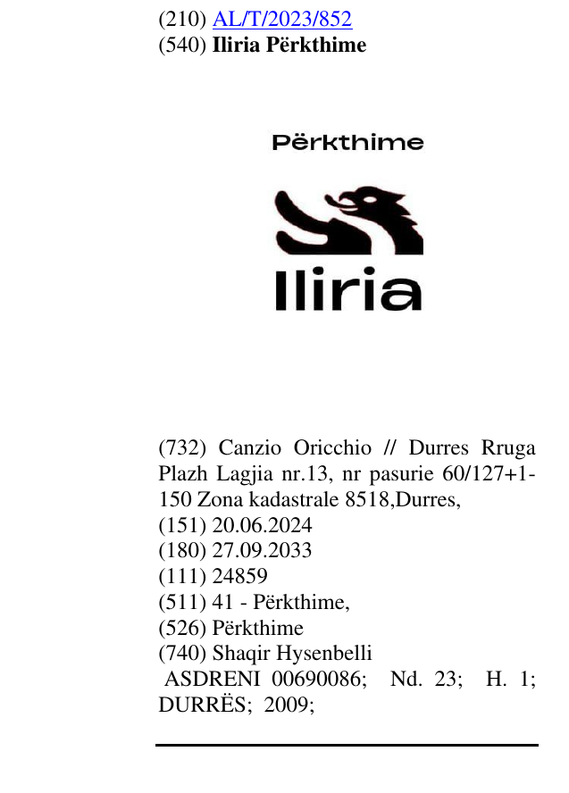 Zëri i markës Iliria Përkthime në buletin