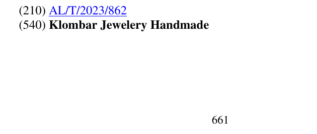 Zëri i markës Klombar Jewelery Handmade 662 në buletin
