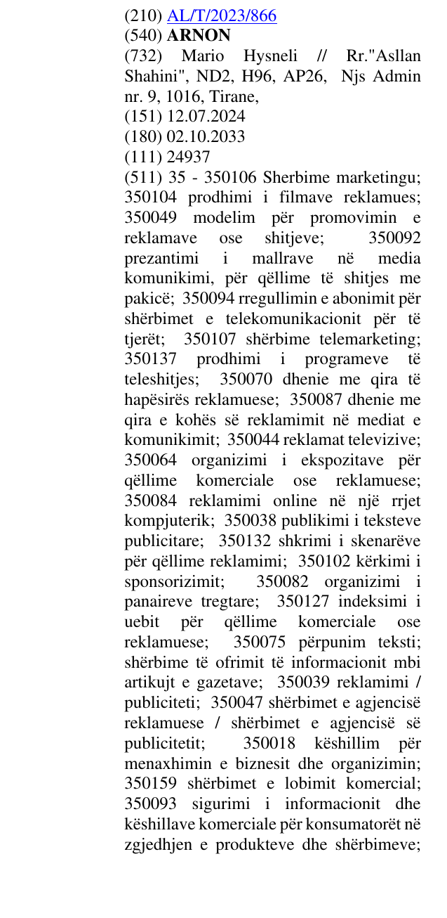 Zëri i markës ARNON në buletin