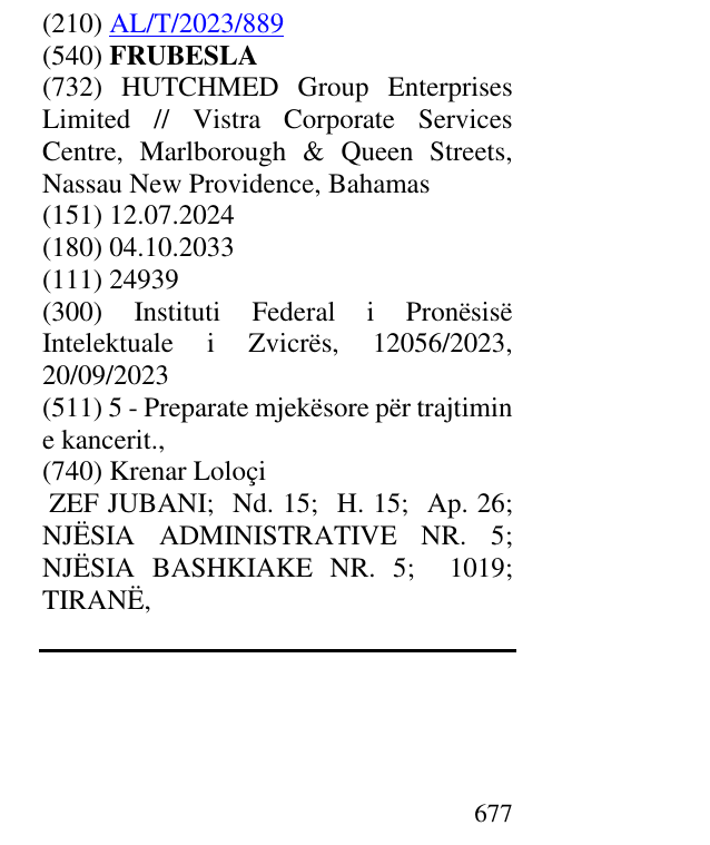 Zëri i markës FRUBESLA në buletin
