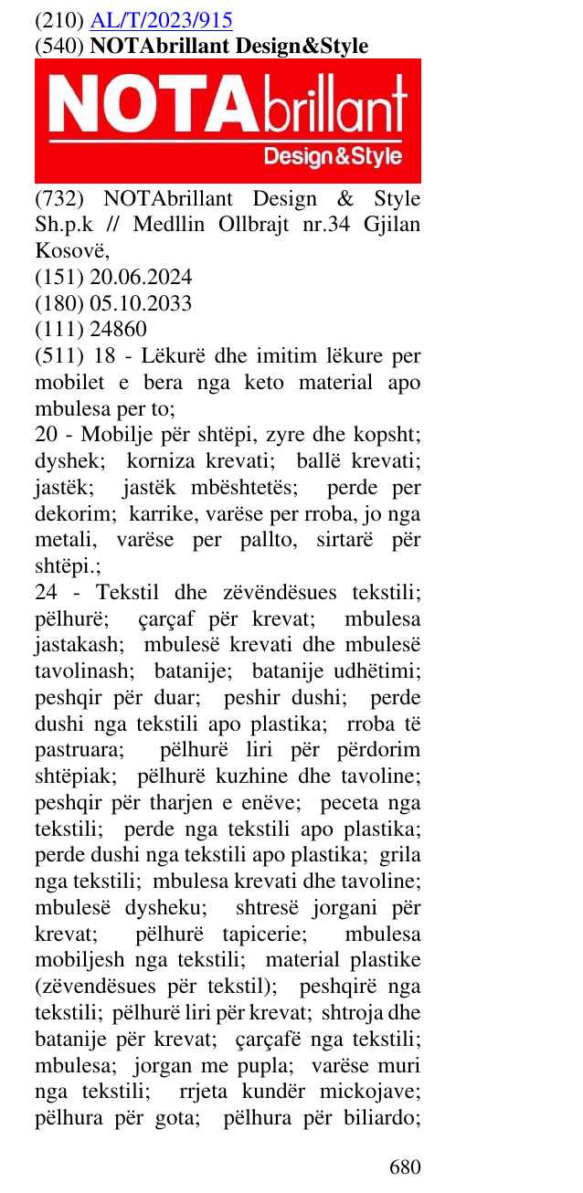 Zëri i markës NOTAbrillant Design&Style në buletin
