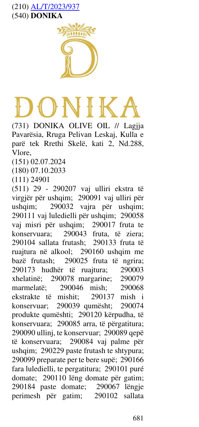 Zëri i markës DONIKA në buletin