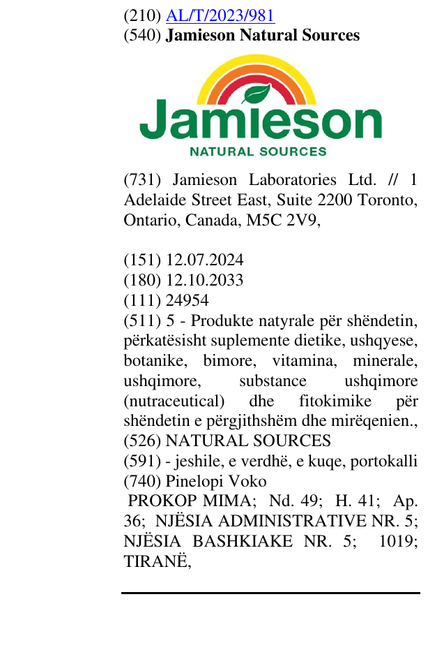 Zëri i markës Jamieson Natural Sources në buletin