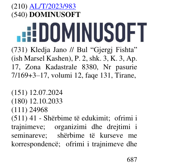 Zëri i markës DOMINUSOFT në buletin