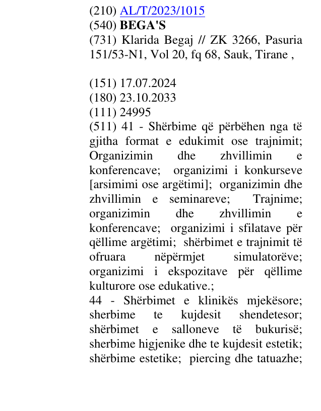 Zëri i markës BEGA'S në buletin