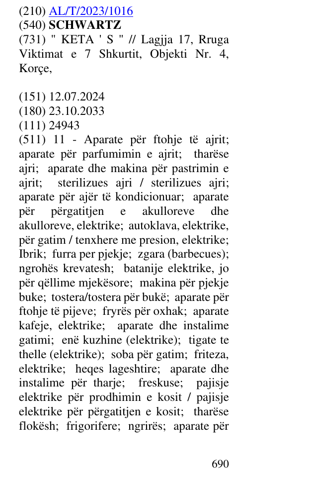 Zëri i markës SCHWARTZ në buletin