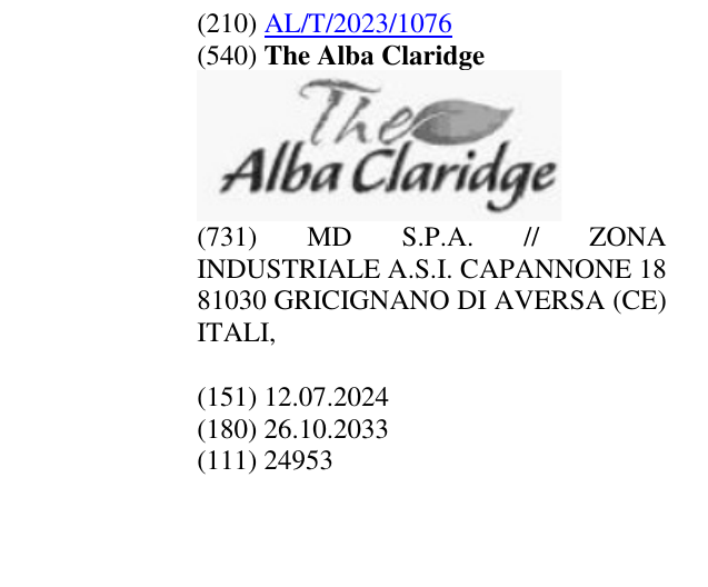 Zëri i markës The Alba Claridge në buletin